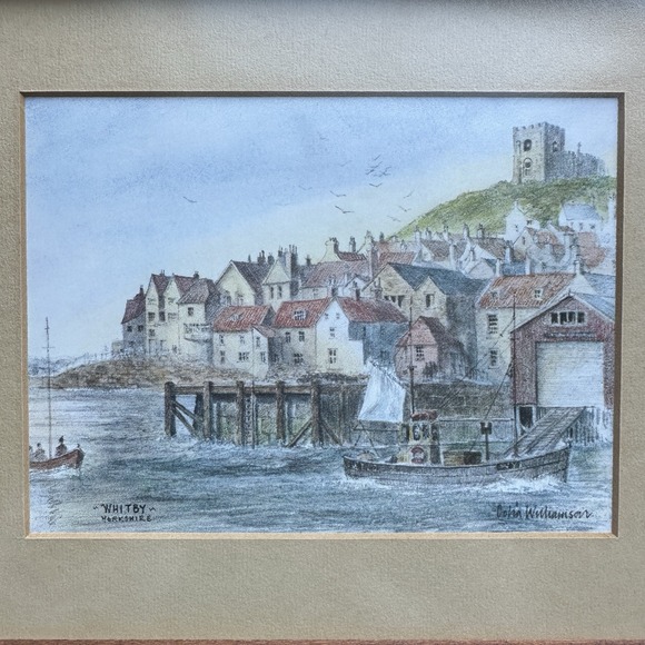 Colin Williamson Other - Vintage Whitby Harbour Watercolor Print  9.5x11.5 Inch Colin Williamson Framed
